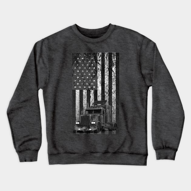 American Flag Trucker Crewneck Sweatshirt by BlackGrain